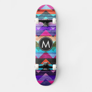 Skateboard Motif de bandes Chevron en bois peint #7