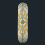 Skateboard Motif de carreaux décoratifs de l'ancien monde<br><div class="desc">Créé Chariklia Zarris,  cet imprimé ancien offre un motif décoratif en carreaux bleu et or sur un arrière - plan beige. Serait un grand cadeau pour les fans de fleurs et d'estampes pastel!</div>