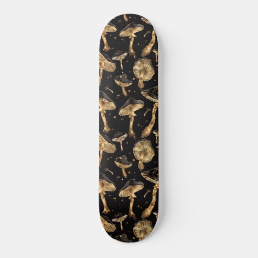 Skateboard Motif de champignons de champignons noirs et d'or (Recto)