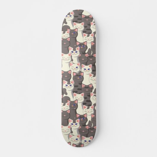 Skateboard Motif de chats blancs et gris (Devant)