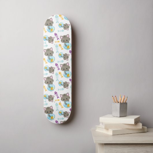 Skateboard Motif De Chats, Chats Mignons, Chatons, Poisson (Art mural)