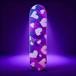 Skateboard Motif de coeur rose et blanc
