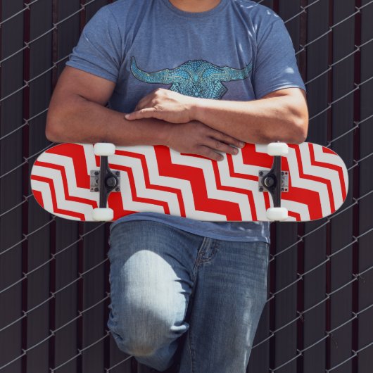 Skateboard Motif de conception en chevron zigzag blanc rouge (Extérieur 3)