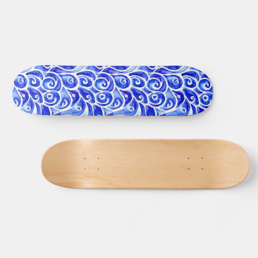 Skateboard Motif de design Abstrait bleu et blanc (Horz)