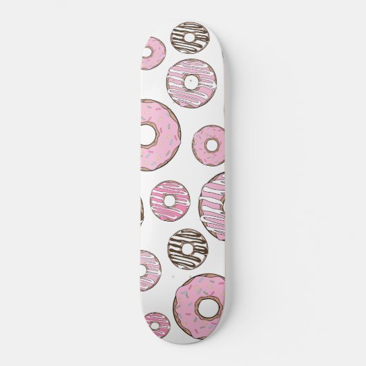Skateboard Motif De Donuts, Donuts Roses, Donuts Blancs (Recto)