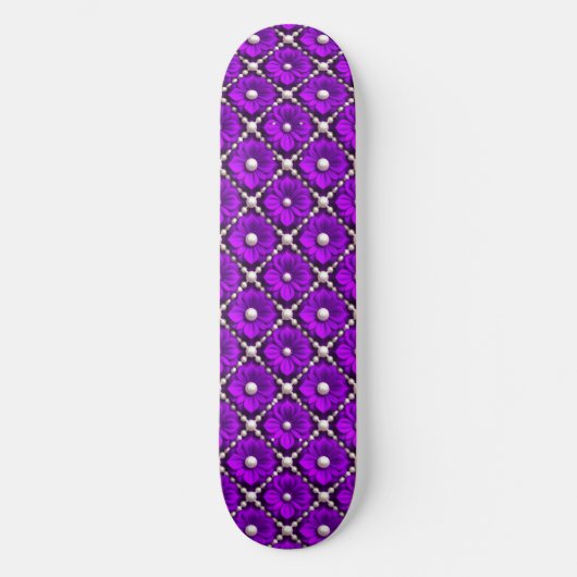 Skateboard Motif de fleur violette avec perles (Recto)