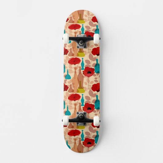 Skateboard Motif de fleurs, de vases et de bouteilles (Recto)