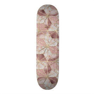 Skateboard Motif de fleurs d'étoile géométrique d'or rose