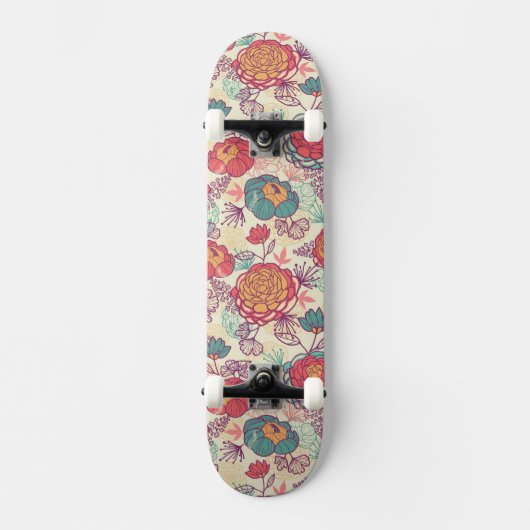 Skateboard Motif de fleurs et de feuille de pivoine (Recto)