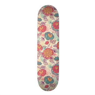 Skateboard Motif de fleurs et de feuille de pivoine