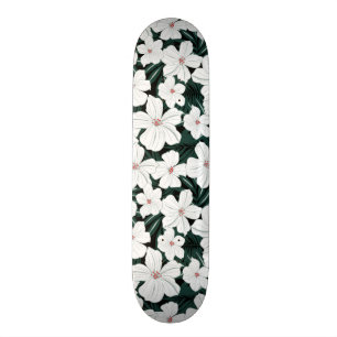 Skateboard Motif de fleurs tropical blanc