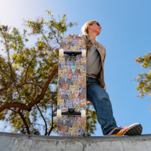 Skateboard Motif de foule de chats mignons et colorés, visage