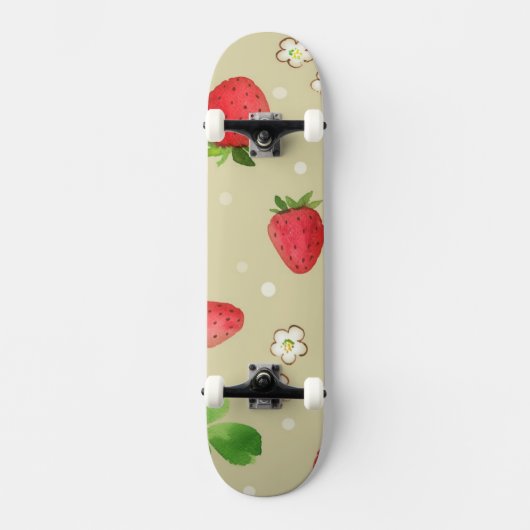 Skateboard Motif de fraises d'aquarelle (Recto)
