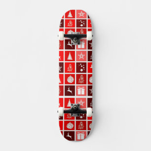 Skateboard Motif de grille de Noël rouge moderne minimaliste