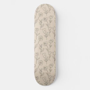 Skateboard Motif de ligne florale minimal élégant