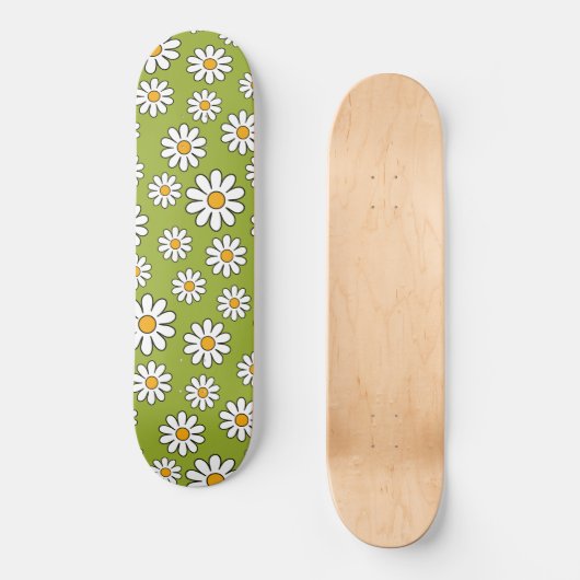 Skateboard Motif de marguerite à fleurs vert et blanc (Recto)