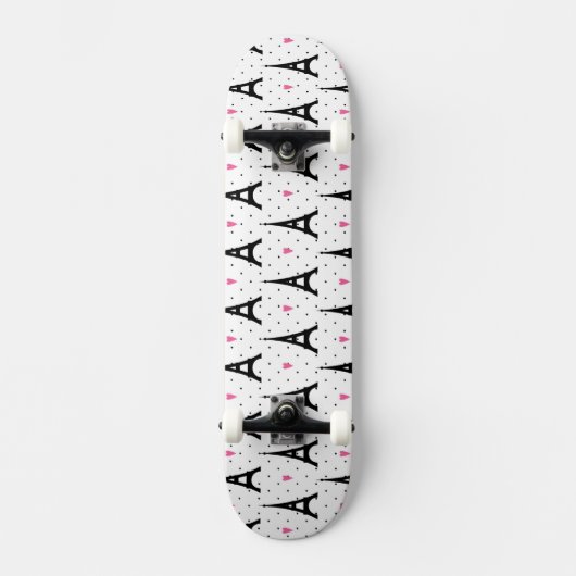 Skateboard Motif de pois et de coeurs de Tour Eiffel (Recto)