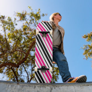 Skateboard Motif de rayures roses noires et blanches