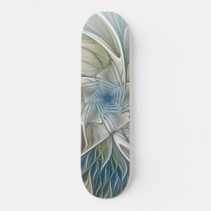 Skateboard Motif de rêve floral Abstrait Bleu Kaki Fractale