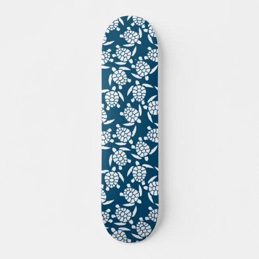 Skateboard Motif de tortue de style côtier blanc et bleu (Devant)