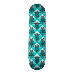 Skateboard Motif de tortues de mer de Shamanic - cyan