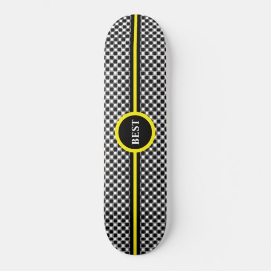 Skateboard Motif d'échecs noir et blanc & calligraphie (Recto)