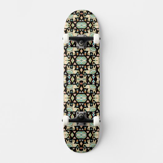 Skateboard Motif d'éléphants indiens colorés mignons (Recto)