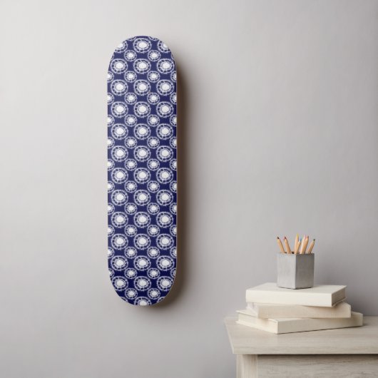 Skateboard Motif des cercles Shibori bleu et blanc (Art mural)