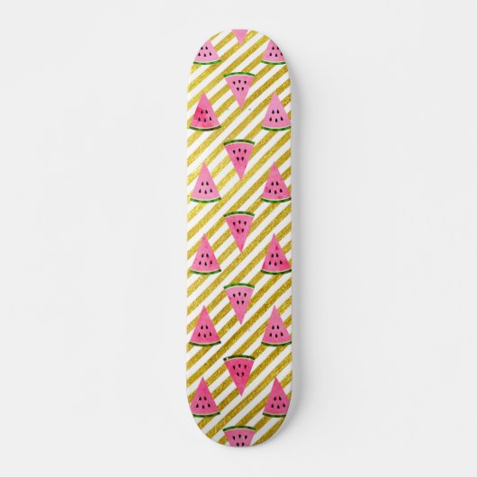 Skateboard Motif d'été Pink Watermelon et Yellow Strip (Devant)