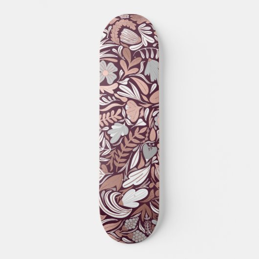 Skateboard Motif d'illustrations florales de Bourgogne rose (Recto)