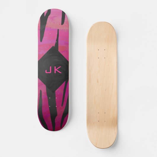 Skateboard Motif d'impression monogramme rose et noir (Recto)