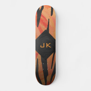 Skateboard Motif d'impression monogramme Tiger chaud orange e