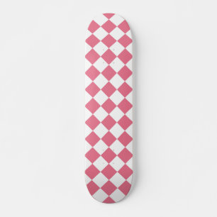 Skateboard Motif du vérificateur de diamants rose blanc