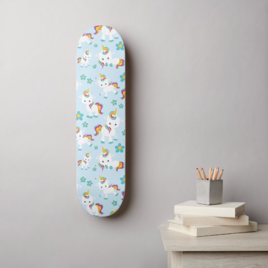 Skateboard Motif D'Unicornes, De Mignons Unicornes, Fleurs (Art mural)