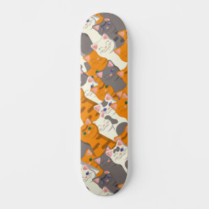 Skateboard Motif en diagonale du chat noir blanc gingembre