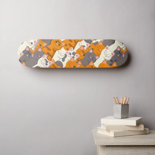 Skateboard Motif en diagonale du chat noir blanc gingembre (Art mural (Horz))