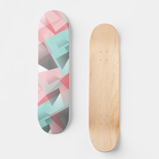 Skateboard Motif en polygone blanc gris rose pastel (Recto)