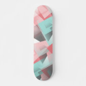 Skateboard Motif en polygone blanc gris rose pastel (Devant)