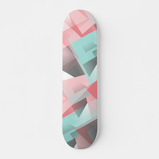 Skateboard Motif en polygone blanc gris rose pastel (Devant)