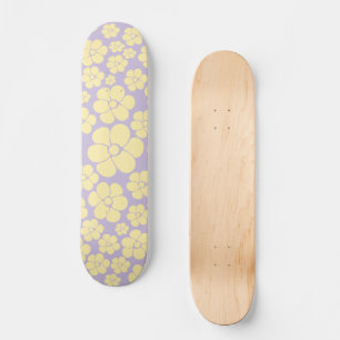 Skateboard Motif Fleur - Pastel Jaune et Violet