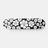 Skateboard Motif Fleur rétro en blanc sur noir (Horz)