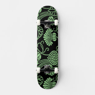 Skateboard Motif floral antique noir et vert