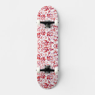 Skateboard Motif floral blanc rouge mou