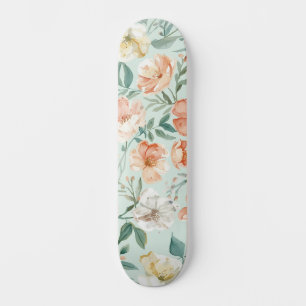 Skateboard Motif floral bleu aquarelle de prairie fleurie