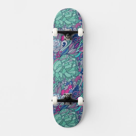 Skateboard Motif floral coloré de griffonnage (Recto)