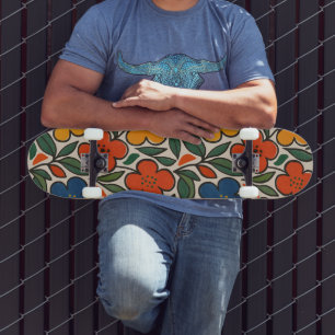 Skateboard Motif floral de style rétro des années 1960