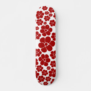 Skateboard Motif floral en rouge et blanc
