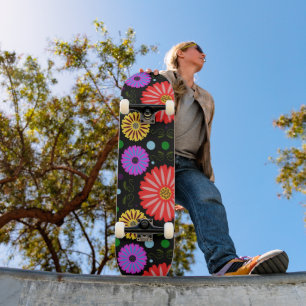 Skateboard Motif floral rétro lumineux d'art folklorique colo