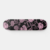 Skateboard Motif floral rétro rose sur noir (Horz)