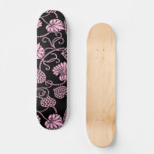 Skateboard Motif floral rétro rose sur noir (Recto)